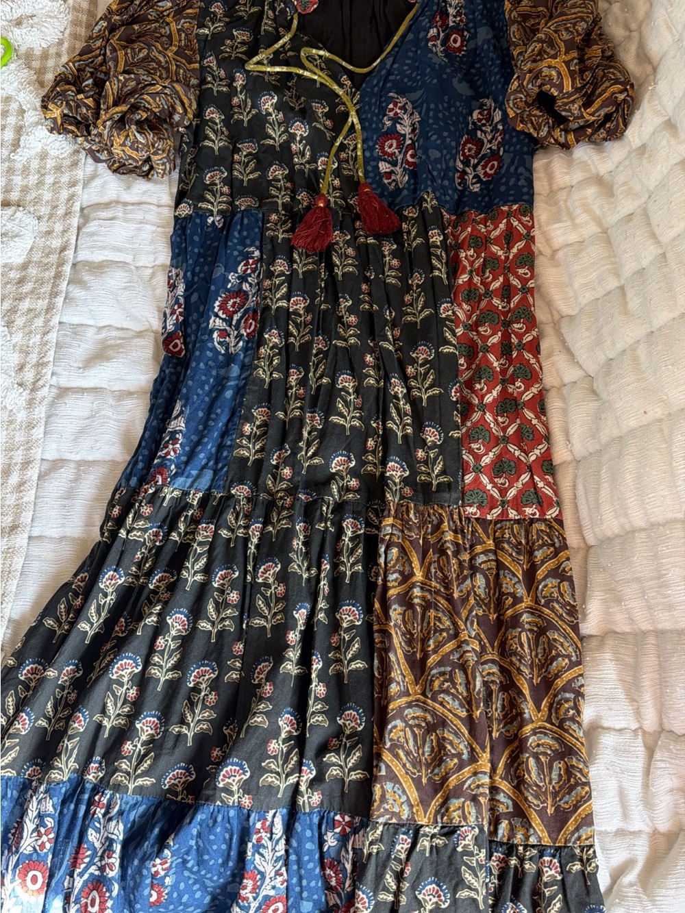 Bohemian Patchwork Maxi Dress - Black Multi